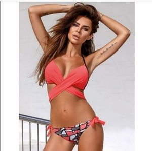 NEW Crossover Sash Bikini Pink Black Gray Summer Resortwear Pool Beach Cruise